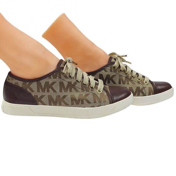 Michael Kors Logo City Sneakers Womens Sz 5 1/2 Medium Brown Excellent Condition - Picture 15 of 16